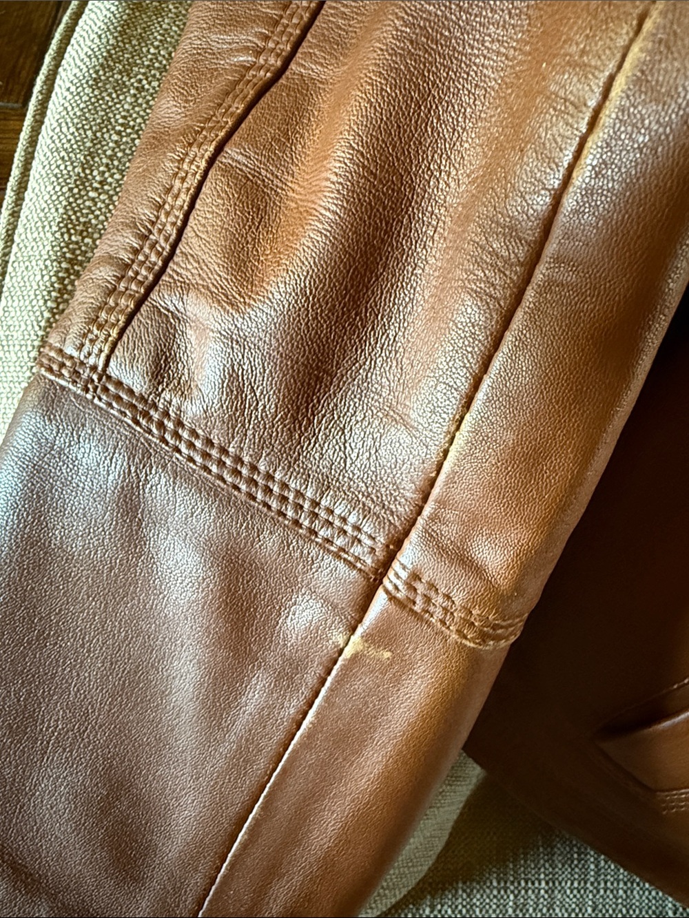 Quince Women Cognac 100% Sheep Leather Stand Collar Front Zip Moto Jacket Size L - Picture 8 of 8